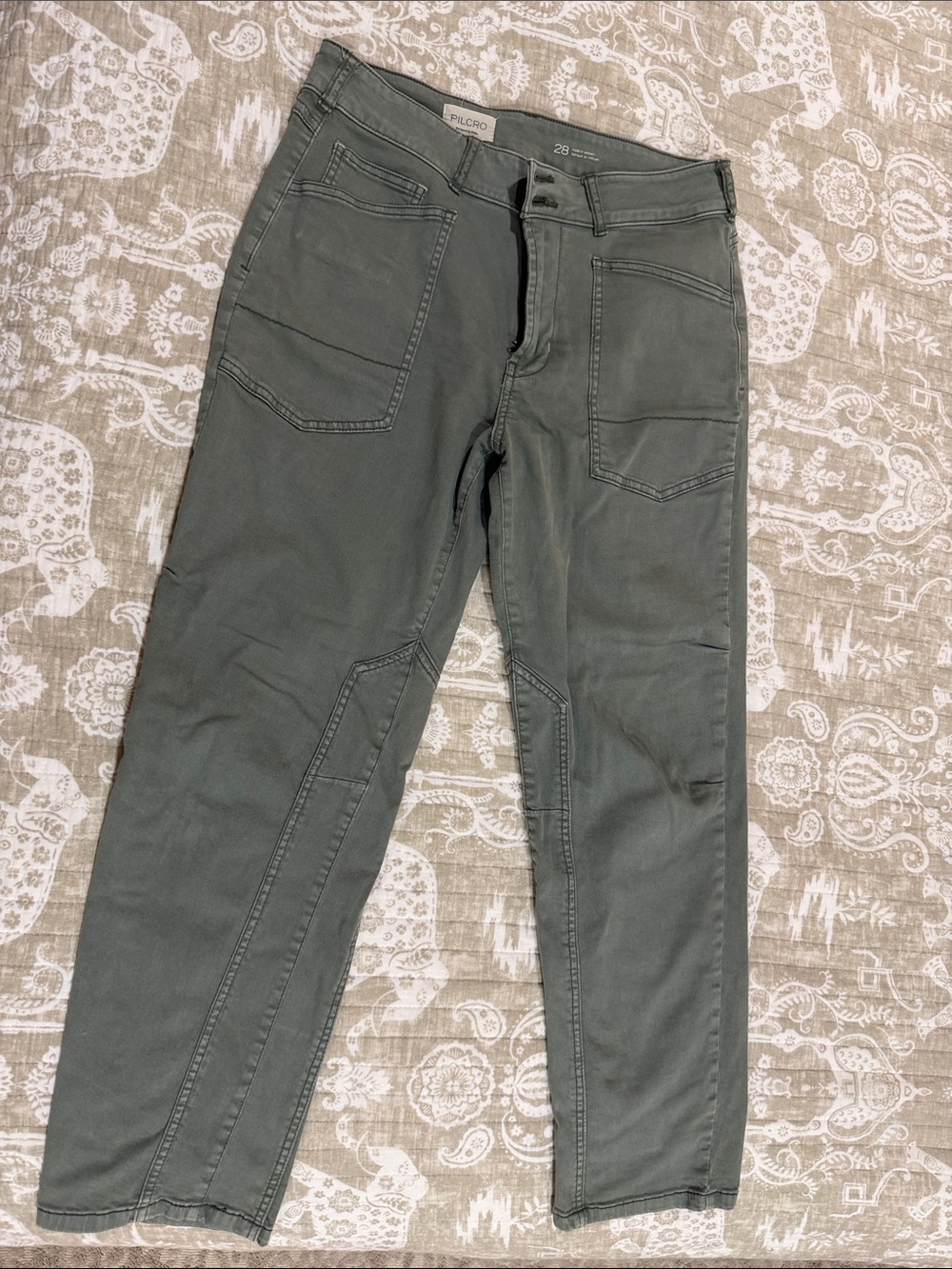 Pilcro Olive-Grey Straight Leg Utility Jeans